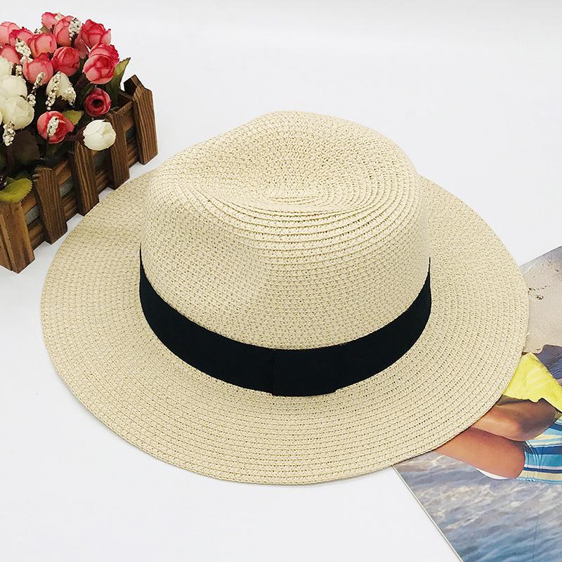 Windbreak Rope, Seaside Travel, Sunshade, Sunscreen, Straw Top Hat, Velcro Sweat Belt, Flat Brim, Large Brim, Breathable And Comfortable