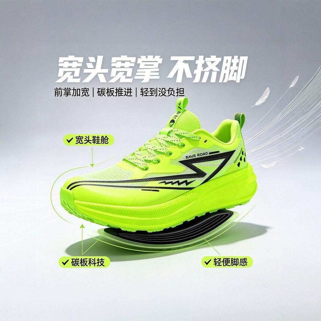 Wide last wide head carbon board running shoes breathable non-slip racing running shoes lightweight shock-absorbing sports shoes
