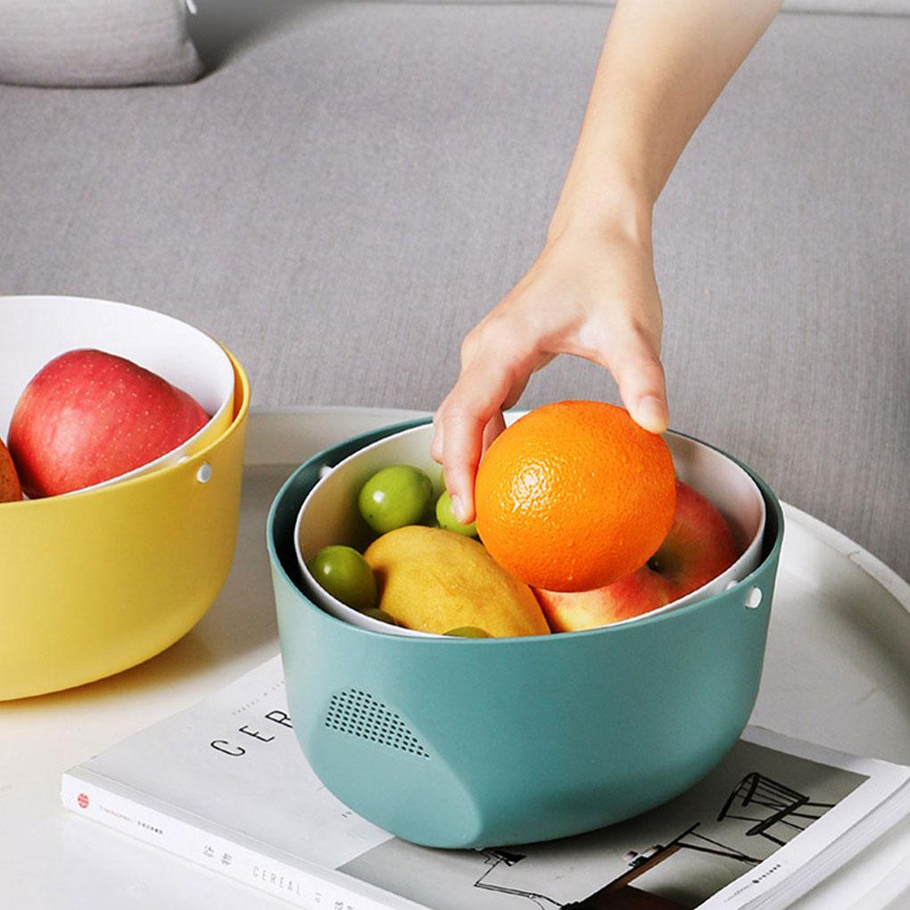 Kitchen Double Layer Drain Basket Rotatable Rice Washing Storage Fruits Sink Cleaning Colander Filter Drainer Gadgets