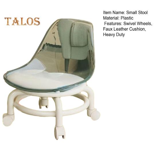 Low Rolling Stool with Backrest 360 Degrees Swivel Wheels Faux Leather Cushion Roller Seat Heavy Duty Rotating Mini Chair Seating Stool