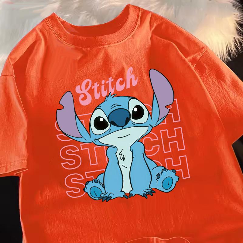 Funny 100 Cotton Stitch Love Graphic Print TShirt for Women Casual Short Sleeve Tee Cartoon Design