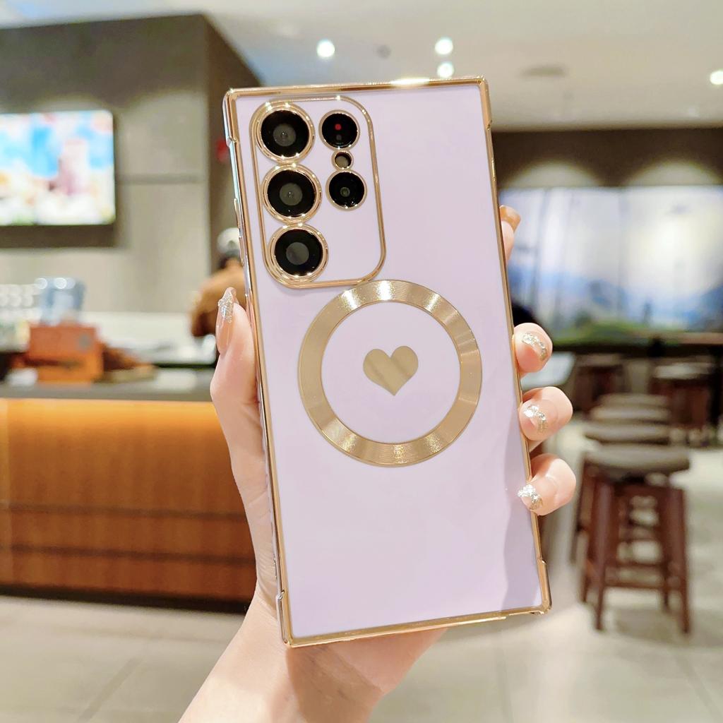 Suitable for Samsung S24ULTRA Electroplated Magnetic Protective Case S23FE Side Love S25 Anti Fall Mobile Phone Case