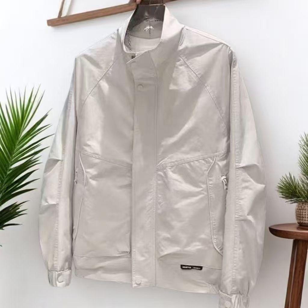 

2025 Men s Trendy Stand-Up Collar Jacket: Solid Color Casual Versatile Black Outerwear XL (120-135 jin) абрикосовый