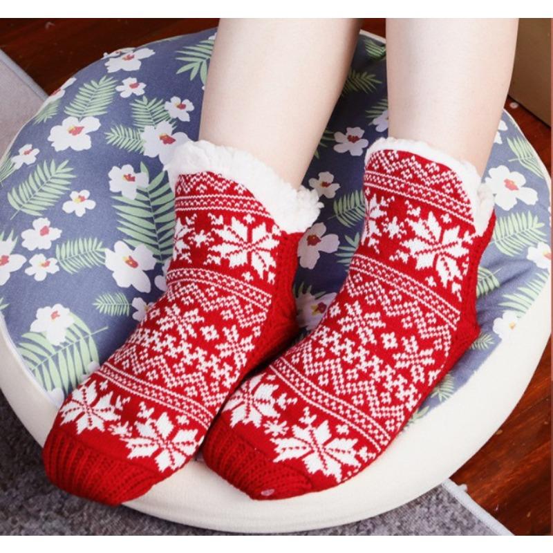 

1 пара женских зимних носков кораллового бархата для снега, теплые носки средней длины с плюшевой подкладкой красный