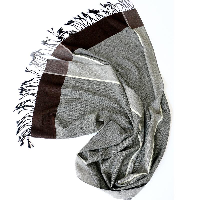 Осенне-зимний мужской шерстяной шарф в елочку, двухцветный серо-коричневый, теплый кашемировый шарф 200