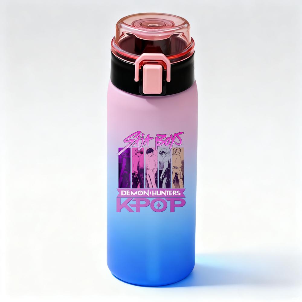 KPop Demon Hunters Gradient Water Bottles High-capacity Drinking Straw Cup Portable Girl Outdoor Office School 500ml Kid Friendly Entertaining Fun