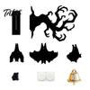 Dark Style Wall Art Halloween Hanging Decor, Matte Black Dead Branch Bat Silhouette Ornament Easy Assembly Mount with Metal Bell, Install for