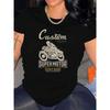 Motorcycle T-Shirt Loose Fit Crew Neck Casual T-Shirt Women's Vintage Motorcycle Graphic T-Shirt Machine Washable Summer