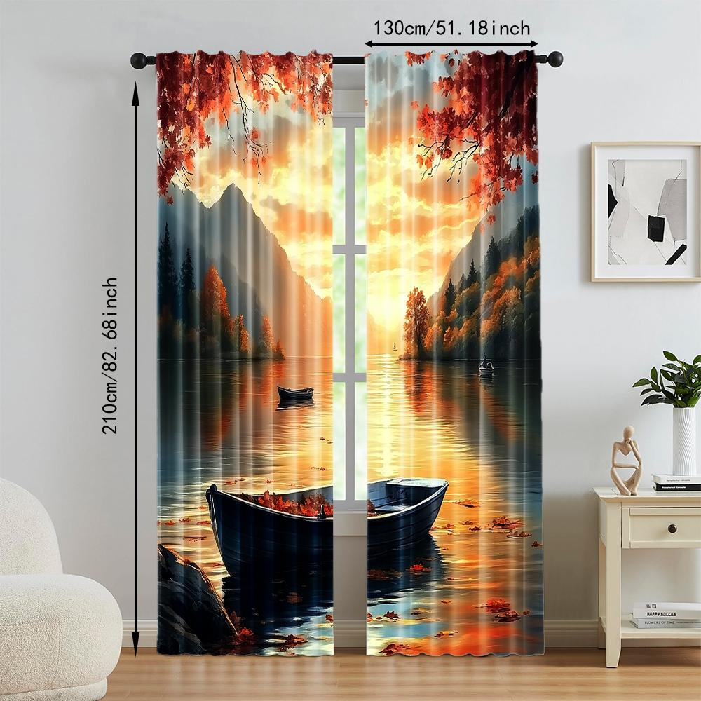 2 Stück vielseitige transparente Polyester-Vorhänge für die Heimdekoration Lakeside Sunset zur Verwendung in Schlafzimmern und Wohnzimmern