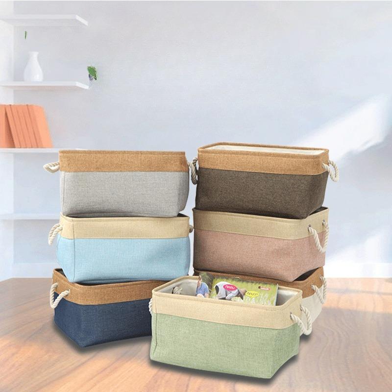 Solid Color Linen Basket Two-Tone Storage Organizer for Laundry Cosmetic