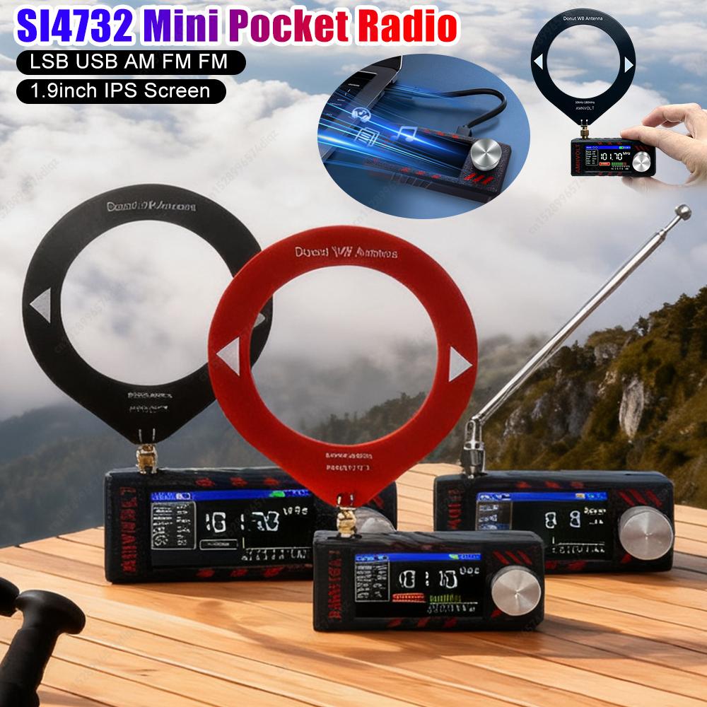 SI4732 0.5-108mhz Portable Radio LSB USB AM FM Pocket Mini Radio 1.9inch IPS Screen HF SW MW VHF Radio Receiver with Antenna