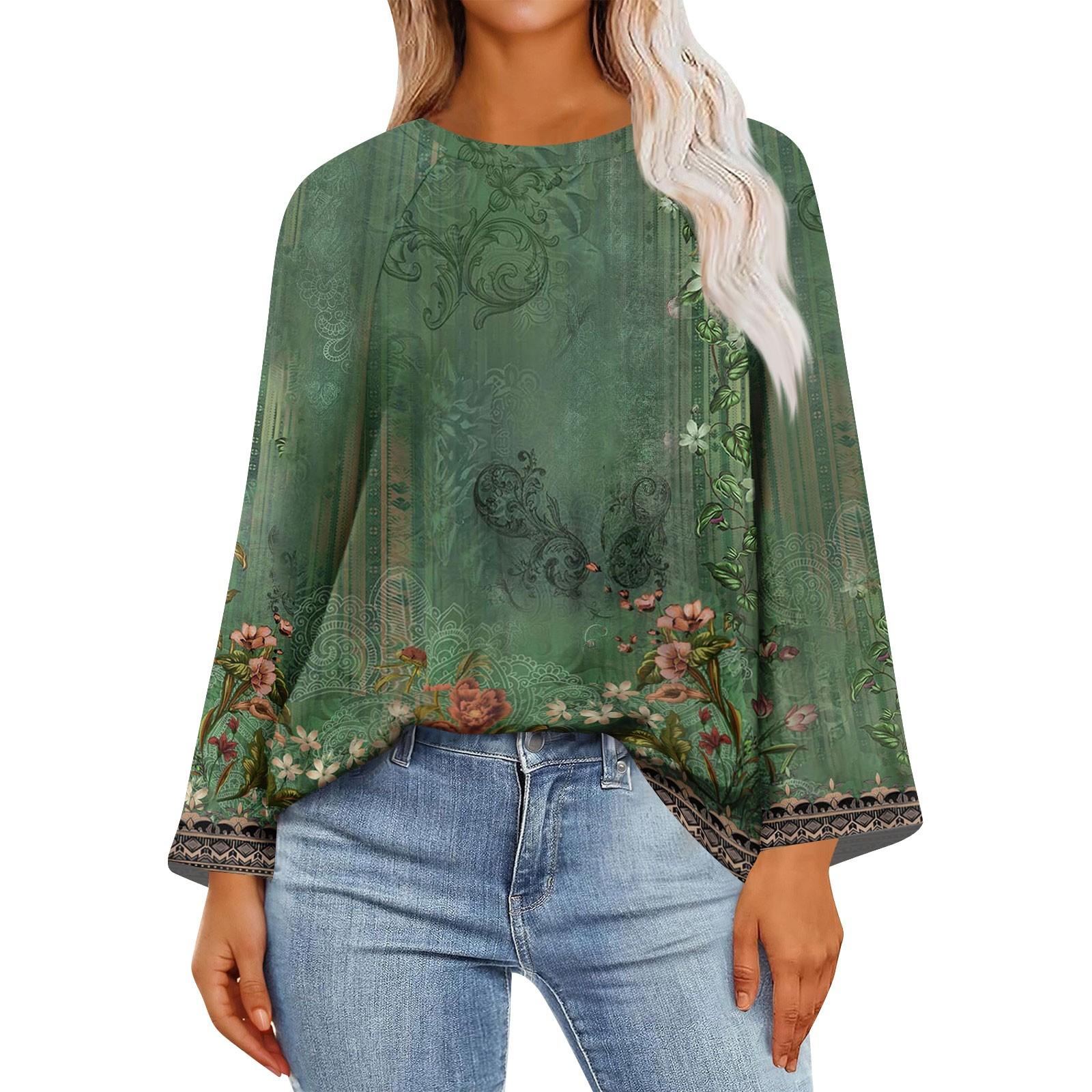 

Women s Long Sleeve Shirts Graphic Tees Casual Basic Tops Pullovers XL зелений