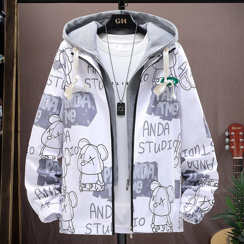 Spring and Autumn Casual Contrast Hooded Jacket Teen Trend Fake Two-piece Baseball Uniform