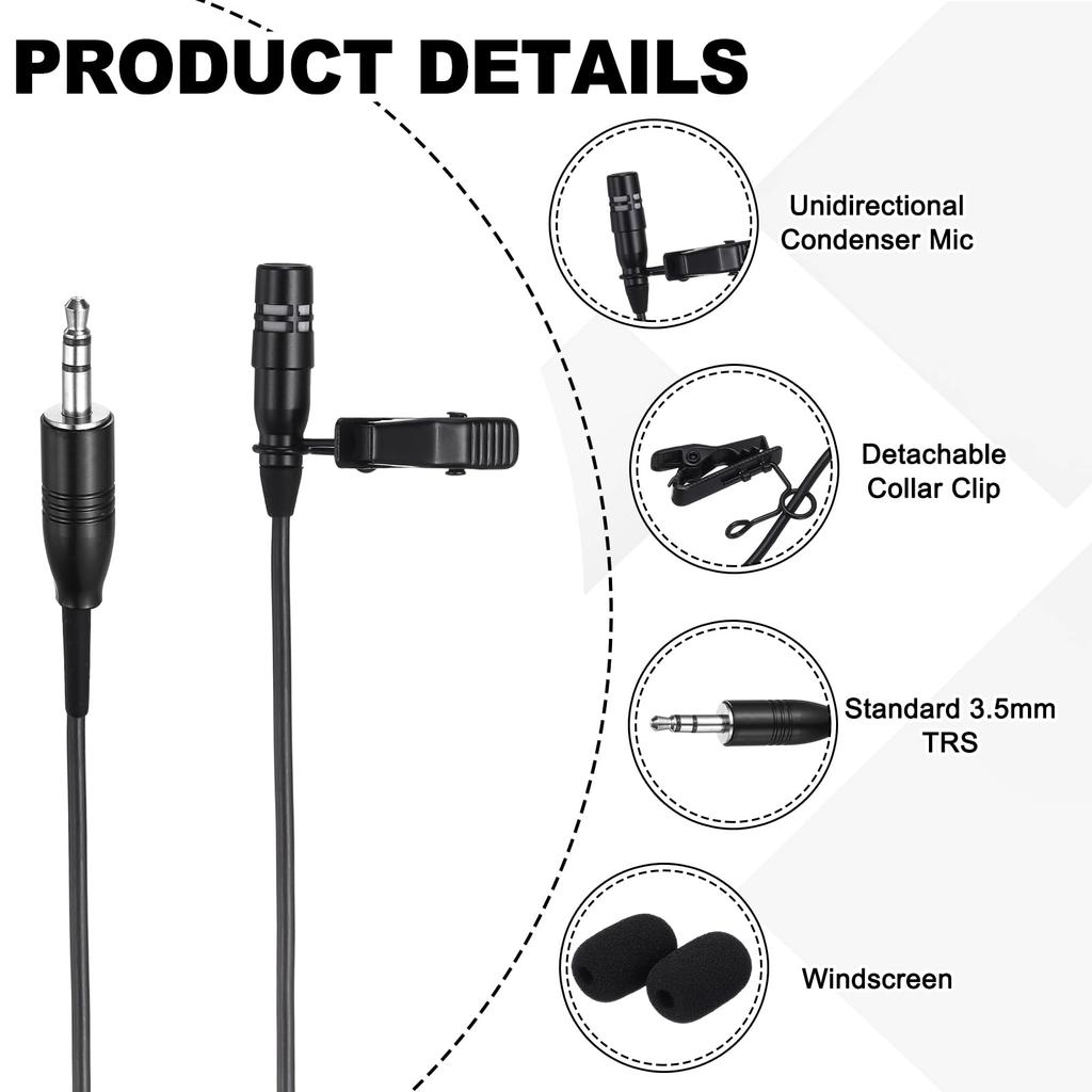 Uxcell Lavalier Standard TRS Condenser Color 1m Wired Compact Lavalier Microphone Microphone, 3.5mm Plug, Microphone, Cable, Unidirectional,