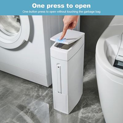 Garbage Bin with Cleaning Brush and Lid Plastic Waste Basket Bathroom Trash Can for Bathroom Narrow Space
