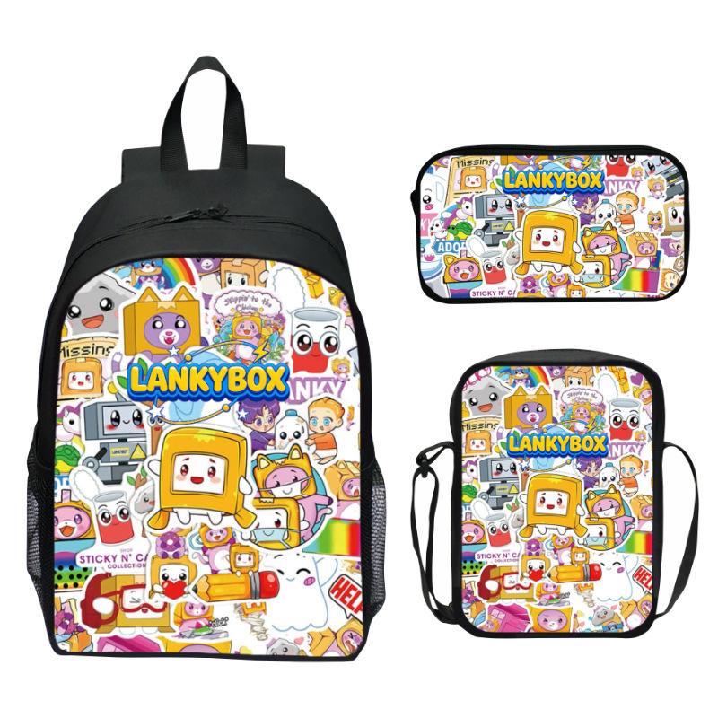Lankybox Blocky Plüsch 3-teiliges Set Rucksack Cartoon Anime Schultasche für Kinder