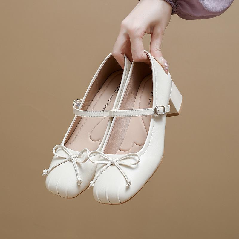 French Evening Breeze Single Shoes Women's 2025 Spring and Autumn New Black Soft Leather Skirt Mary Jane Women's Shoes Shallow Mouth Ballet Shoes