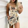 Robe d'été moulante sans manches à imprimé rétro avec poches, sexy, coupe ajustée, élégante, pour fête
