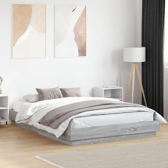 VidaXL Cadre de Lit, Sommier à Lattes, Lit Double, Lit Adulte de Chambre à Coucher Intérieur, Moderne, Sonoma Gris 150x200 3209854