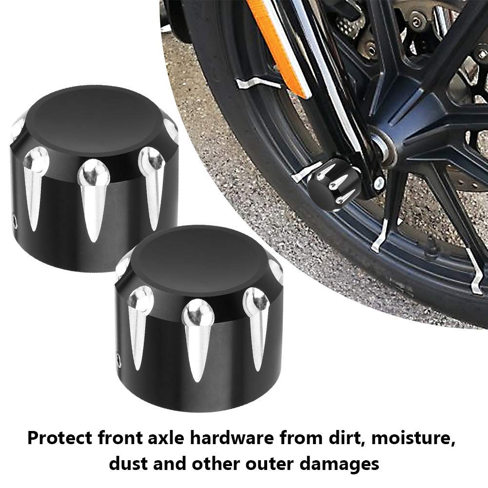 Harley Aftermarket Axle Nut Cover Deep Edge Cut Motorcycle Black CNC Aluminum Front Axle Skull Nut Bolt Cover Cap (A)