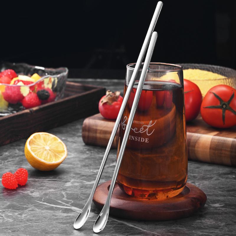 304 Stainless Steel Long Handle Stirring Spoon - Ideal for Coffee, Ice, Honey, Bar, Milk Tea, and Desserts.