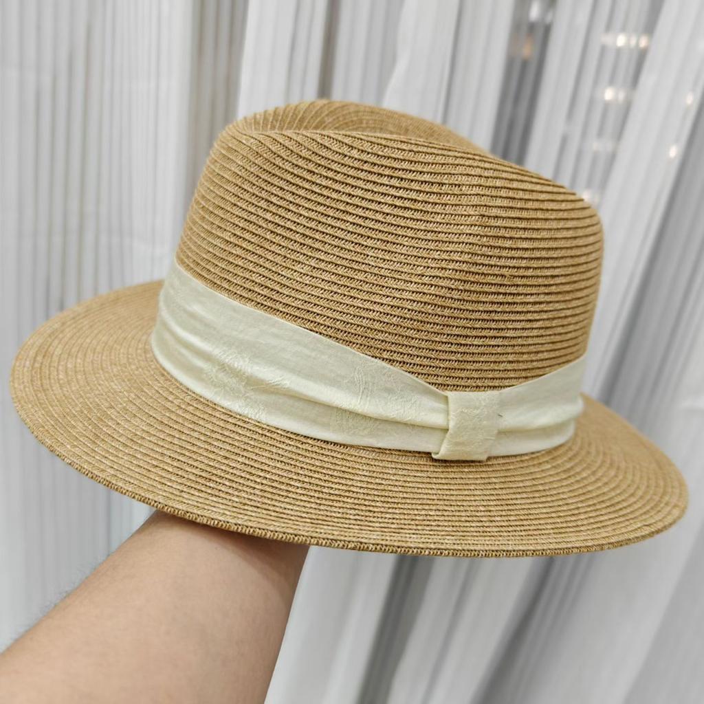 New Concave Top Panama Top Hat Sunscreen Sunshade Wide Brim Straw Hat Men's and Women's Travel Versatile Straw Jazz Hat Tide