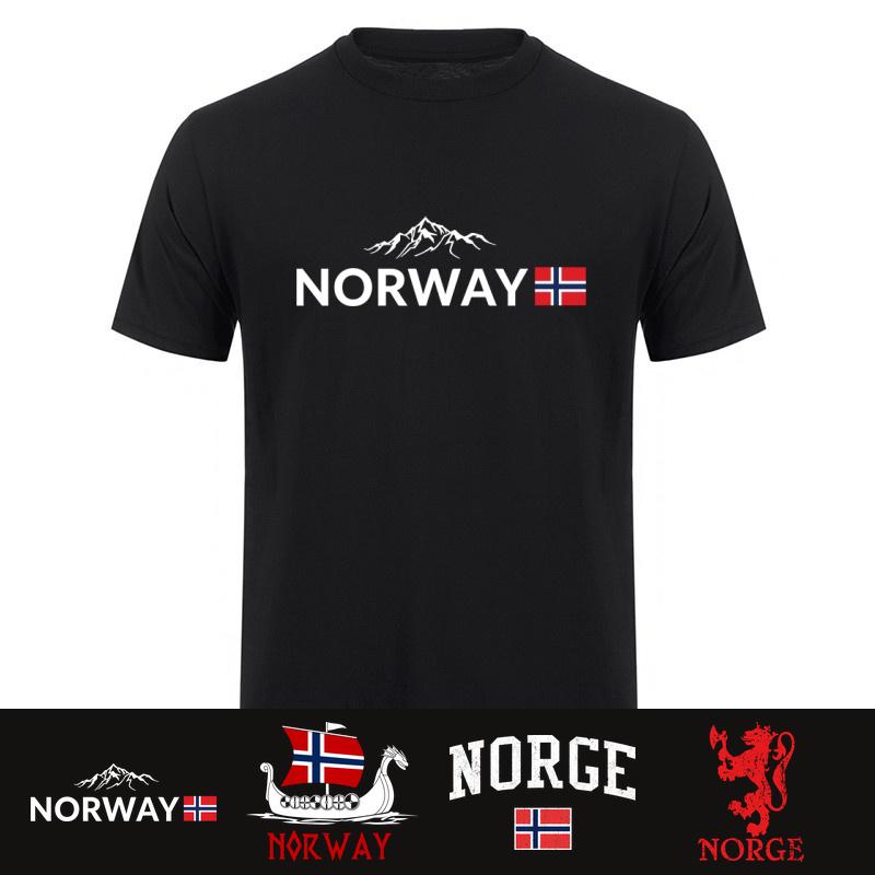 Boat Norwegian Flag Norway Tshirt Unisex Cotton Short Sleeve Streetwear Vintage Norway Flag Mountain T Shirt Hj110
