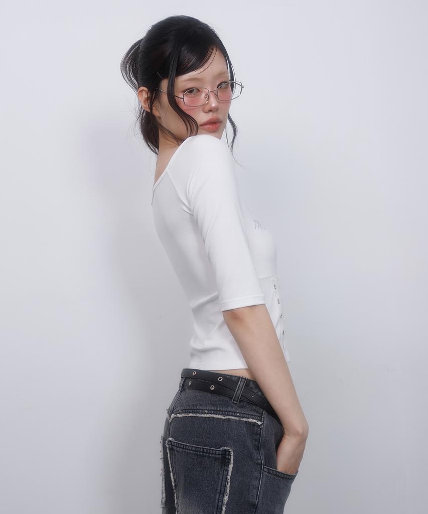 LMR Hot Fix Eyelet Boat Neck T-Shirt White