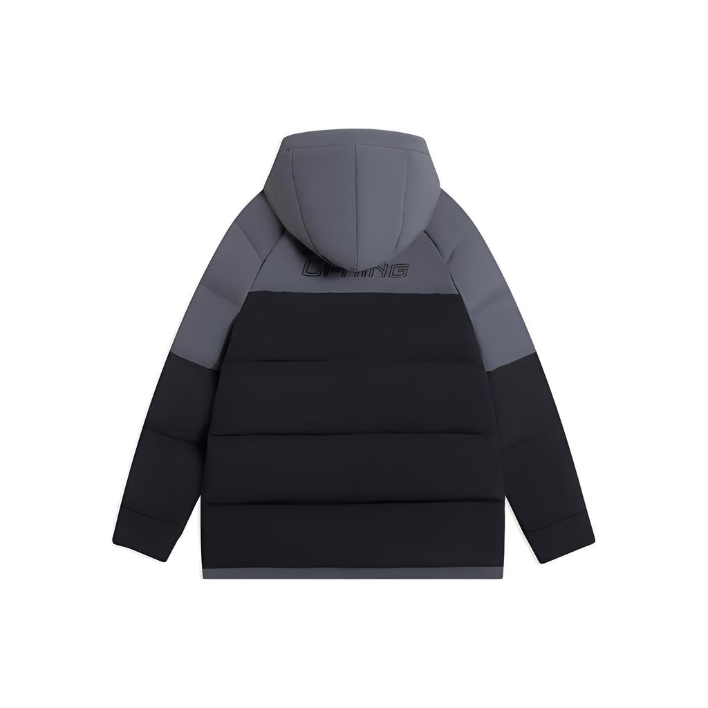 Li Ning Color Block Spliced Loose Casual Sports Down Jacket Men Outerwear Cold-Sand-Black AYMS219-2