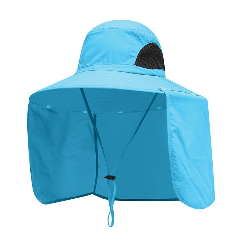 Detachable Men Fishing Cap with Shawl 10CM Large Brim Bucket Hat Outdoor Face Neck Protection Sun Hat Waterproof Anti-UV Panama