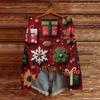 Women's Fashion Christmas Print Lightweight Sweater Casual Long-Sleeve Knit Pullover Top