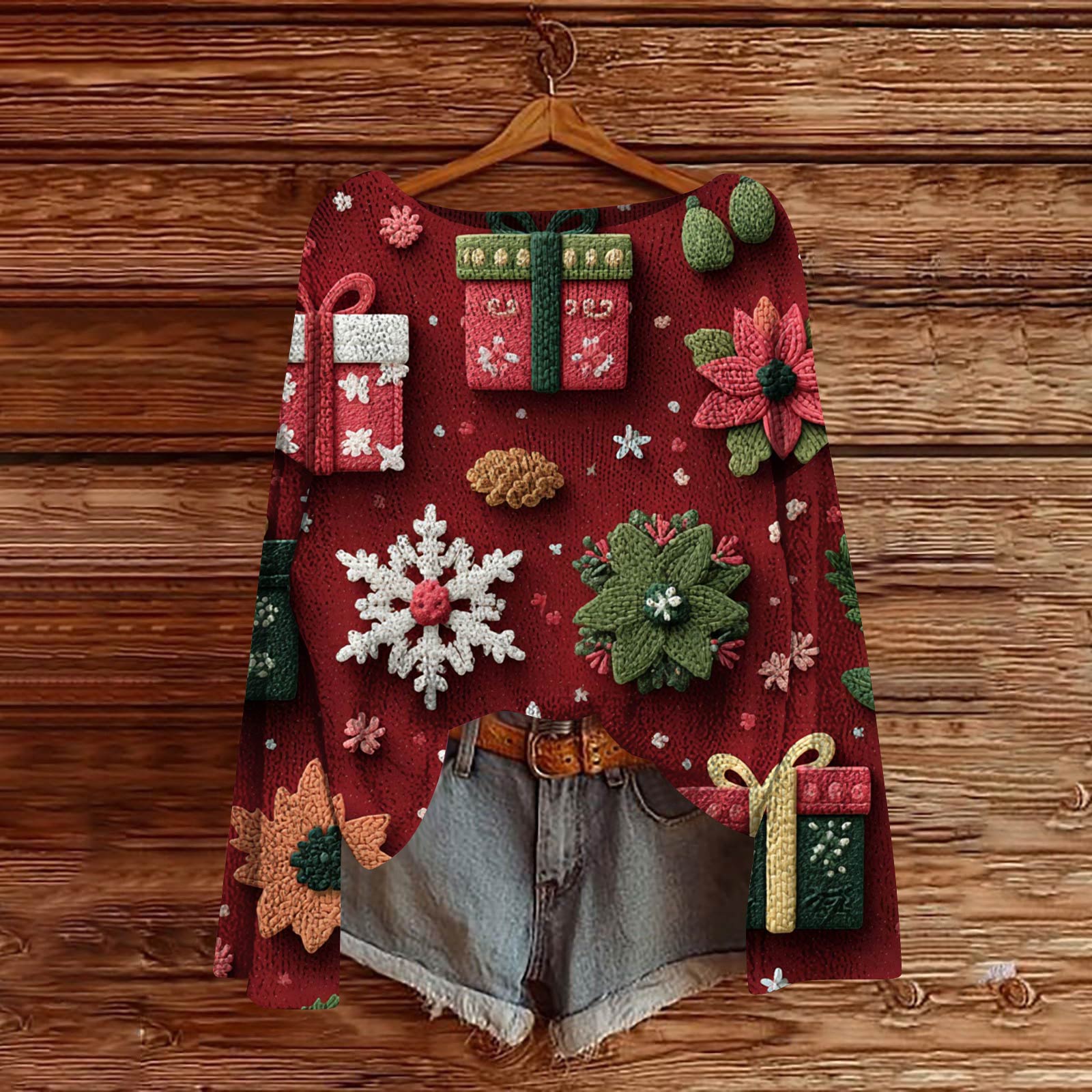

Женский модный свитер с рождественским принтом, легкий, повседневный трикотажный пуловер с длинным рукавом M