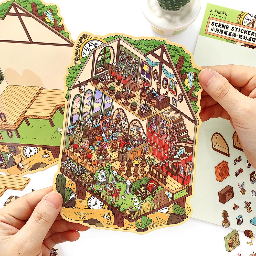 3D Little Corner Van Gogh Studio Landscape Sticker DIY  Pocket Cabin  Scene Halloween Children's Toys Gifts