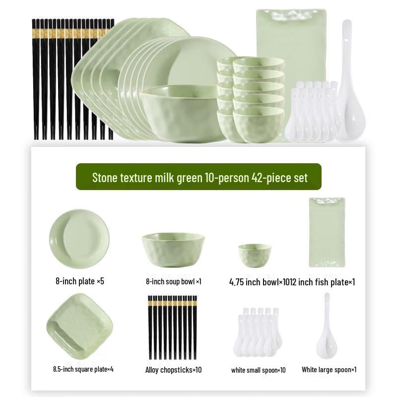 HANDUNYOU Creamy Green Ceramic Dinnerware Set