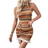 A New Summer Vacation Style Striped Knitted Sleeveless Waistcoat and Short Skirt Two-piece Set