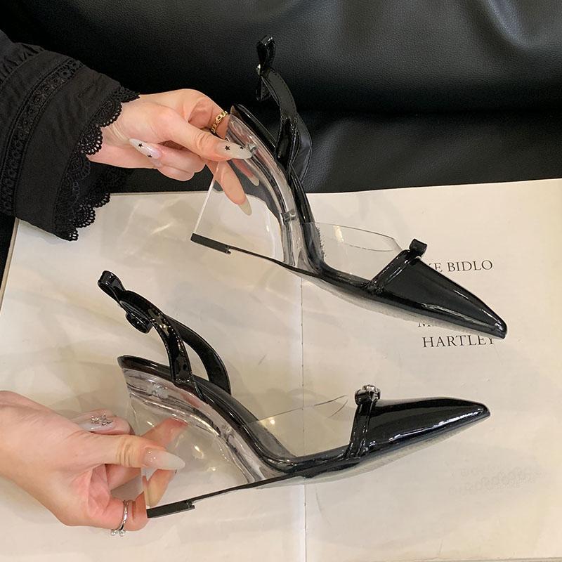 Fashion Fashion Pointed Toe Women Super High Heels Wedges Sandals Butterfly-Knot Female Transparent Heels Ladies Wedges Sandals Shoes