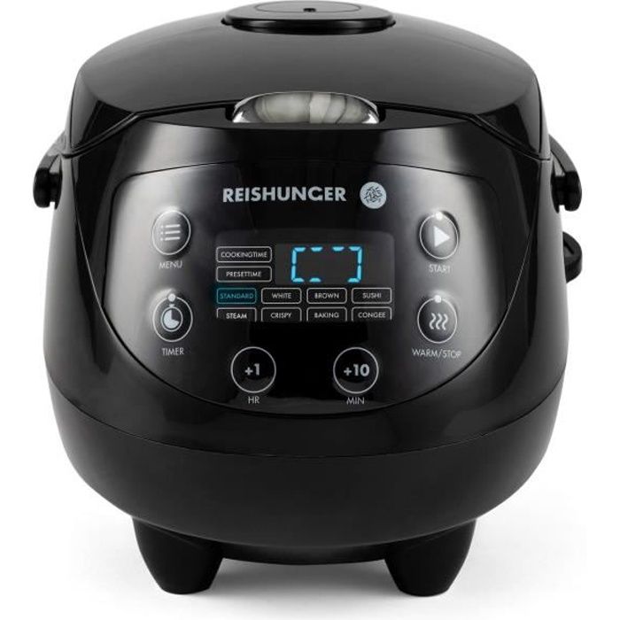 Reishunger mini cuociriso digitale 0,6L-350W-220V multicooker con 8 programmi nero tecnologia 7 fasi timer