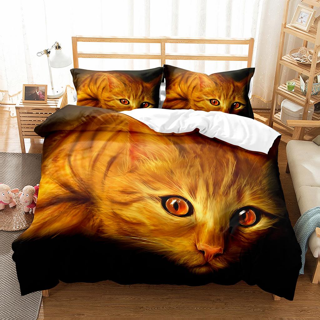 Kočičí povlečení na přikrývku Sada Vzor domácích koček Jednolůžková ložní souprava Roztomilé kotě Pro chlapce Polyester Záhadná Roztomilá kočka King Size Povlak na přikrývku