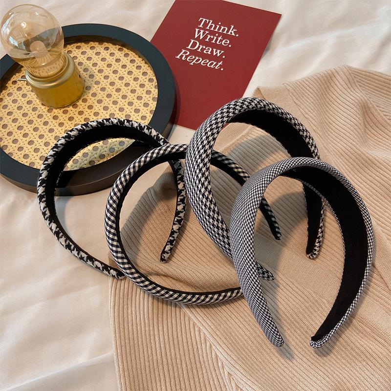 Korean Version of All-match Outing Plaid Hairpin Headband Female Face Washing Wide Sponge Hair Cave