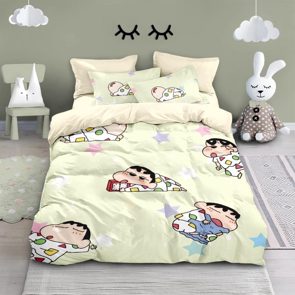 Desen animat Crayon Shin chan ,Seturi de pat din microfibră, Lenjerie de pat pentru copii cu fermoar, Decor de cameră Husă de plapumă pentru adolescenți adulți