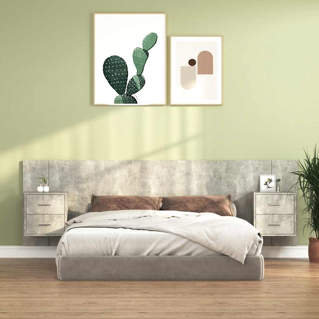 Headboard with Nightstands Concrete Grey Engineered Wood