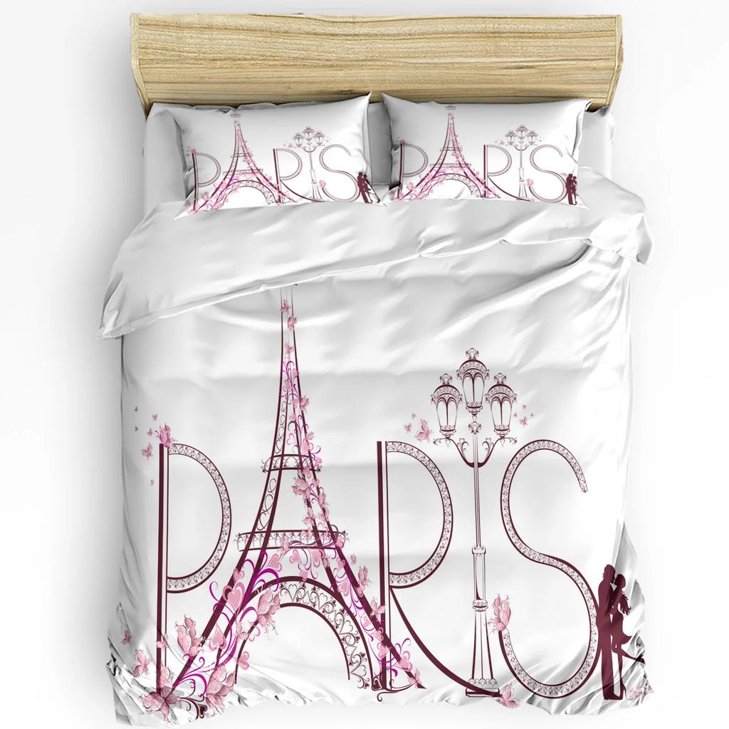 3pcs Bedding Set France Paris Tower Hot Air Balloon Bicycle Retro Duvet Cover Pillow Case Boy Kid Teen Girl Bedding Covers Set