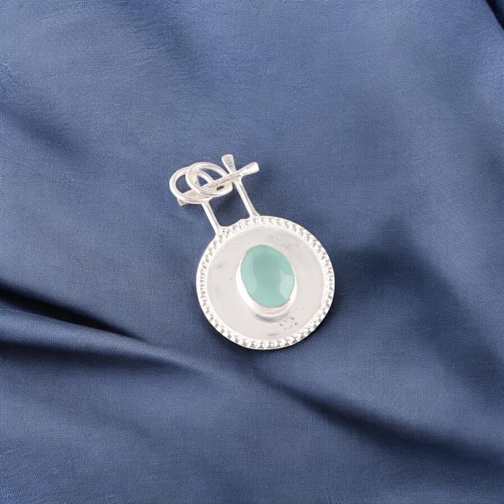 Natural Aqua Chalcedony Gemstone 925 Solid Silver Jewelry Handmade Pendant 1.4" PP-57-19