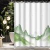 1pc Cartoon Watercolor Mountain Scenery Print Shower Curtain, Polyester Fabric with 12 Hooks, Bathroom Accessory