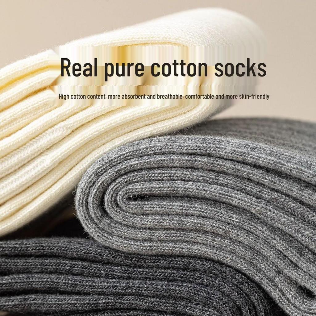 Women's Autumn Thin Pure Cotton Grey Over-the-Knee Socks - Compression & Slimming High-Top Calf Length