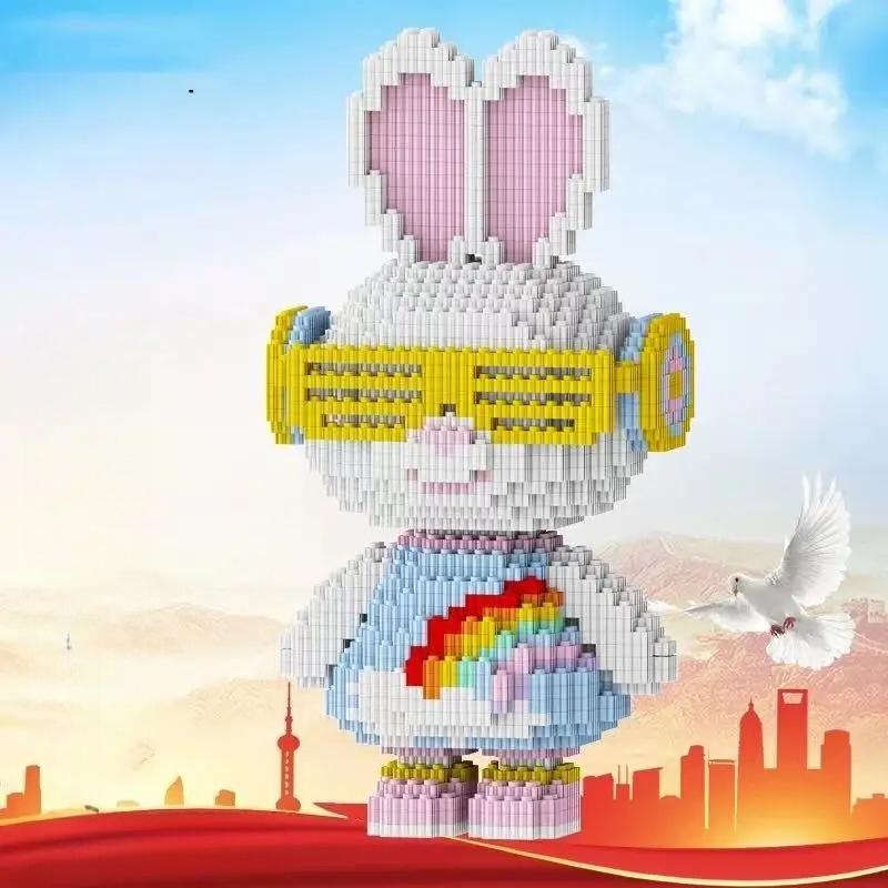 New Peach Blossom Dragon Rabbit Animal Micro Diamond Building Block Brick Toys For Kids Adult Decompression Home Ornament