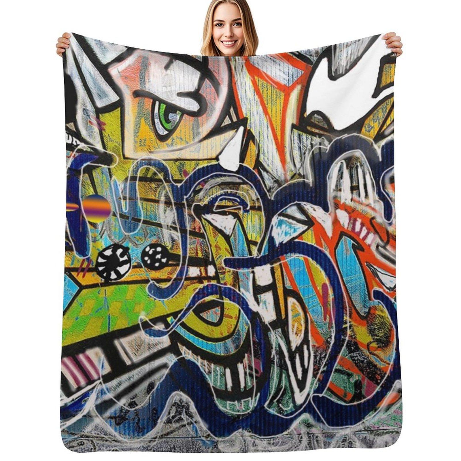 graffiti wall Throw Blanket Decorative Soft Throw Blanket for Couch Sofa Size: 75*100cm, Weight: 230 GSM