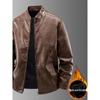 Men's Slim Fit Genuine Leather Jacket with Stand Collar and Velvet Lining - Casual Motorcycle Outerwear