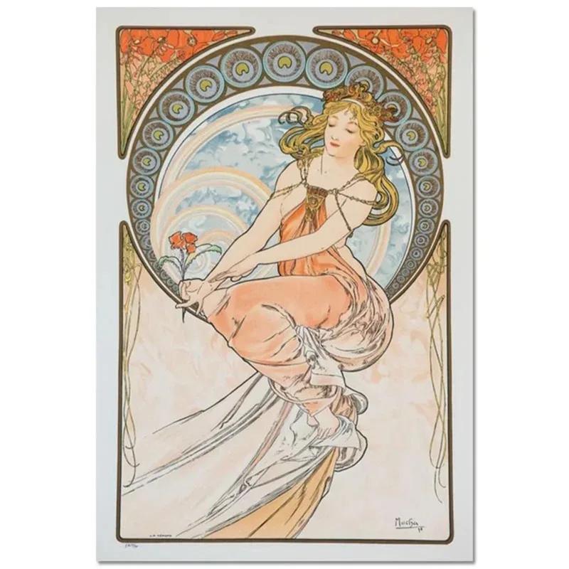 Alphonse Mucha Affisch Pinup-flickor Metallplåtskylt Konst Målning Dekorativa Väggplåtar För Bar Café Vardagsrum Hem Väggdekor