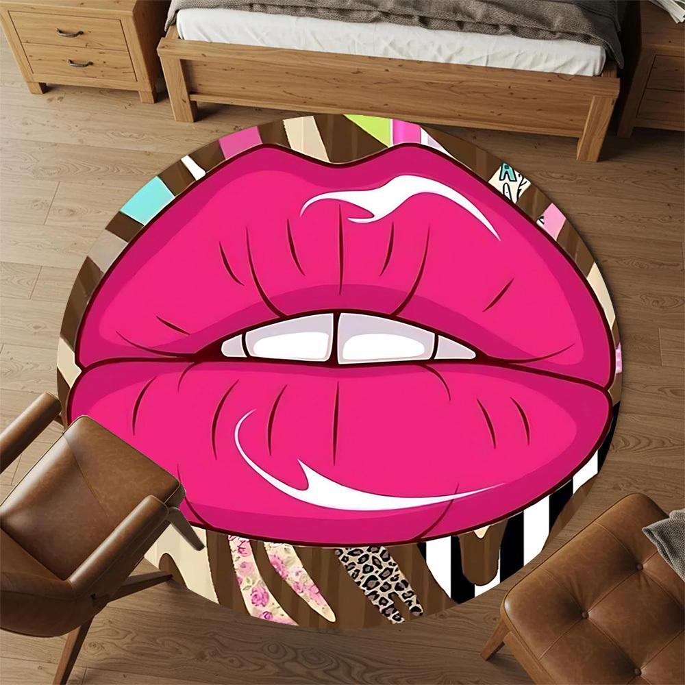 1pc Floral Leopard Round Chair Mat Area Rug - Non-Slip, Floor Mat for Office, Bedroom, and Indoor Decor -1002294